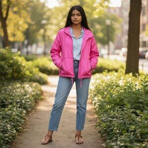 Oleg Cassini Sport Lightweight Hooded Zip Up Silk Jacket Pink Size PXL